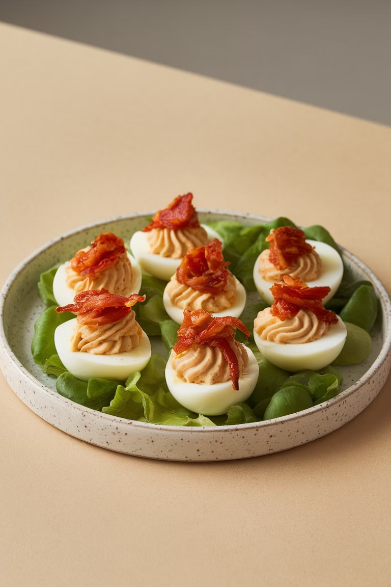 Ovos Recheados com Bacon e Kimchi, imagem do material ilustrado