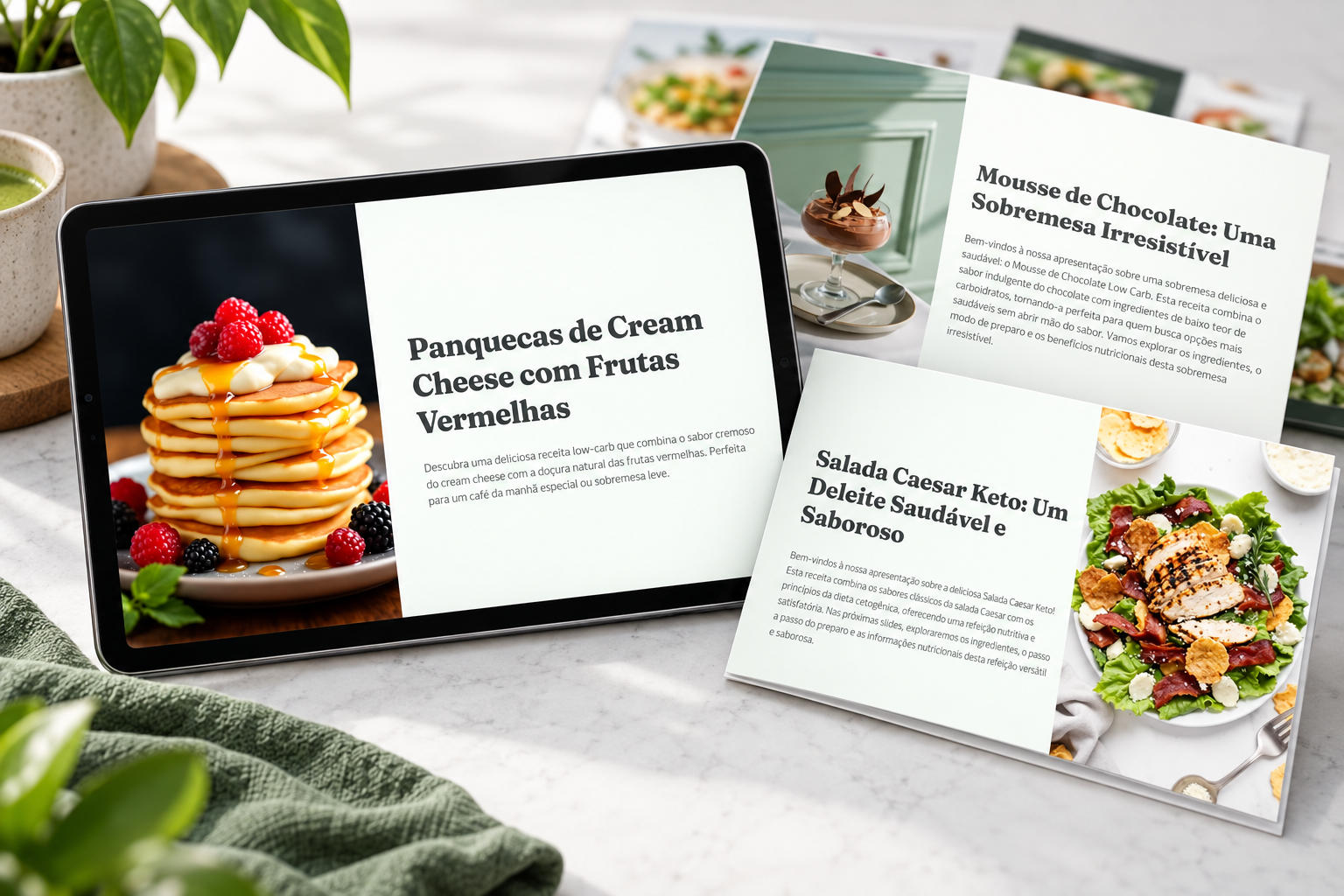 Apresentação ilustrativa dos PDFs digitais de receitas em tablet e páginas de consulta
